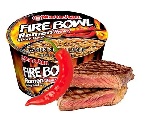 Maruchan Ramen Noodles Fire Bowl, Spicy Beef Flavor – Japanese-Style Instant Noodle Soup, Microwaveable Easy Meal for Busy Families – 3.48 Oz. (6 Pack)