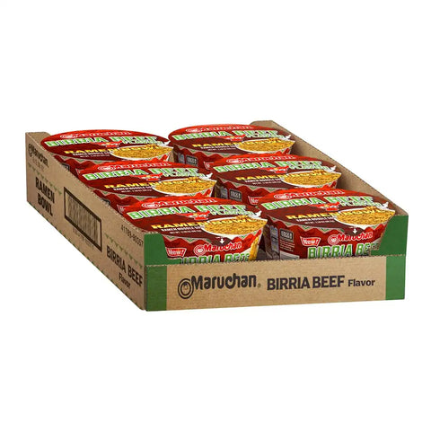 Maruchan Bowl Birria Beef, Microwaveable Ramen Soup Mix, 3.39 Oz, 6 Count (Pack of 2)