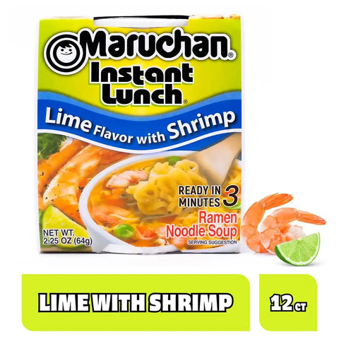 Maruchan Instant Lunch Ramen Noodles, Lime Flavor with Shrimp – Japanese-Style Instant Noodle Soup, Easy Meal Ready in 3 Minutes – 2.25 Oz. (12 Pack)