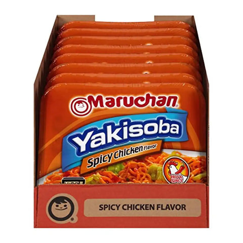 Maruchan Yakisoba, Spicy Chicken Flavor – Stir-Fried Japanese Instant Ramen Noodles, High Protein Microwavable Meal – 4.11 Oz. (8 Pack)