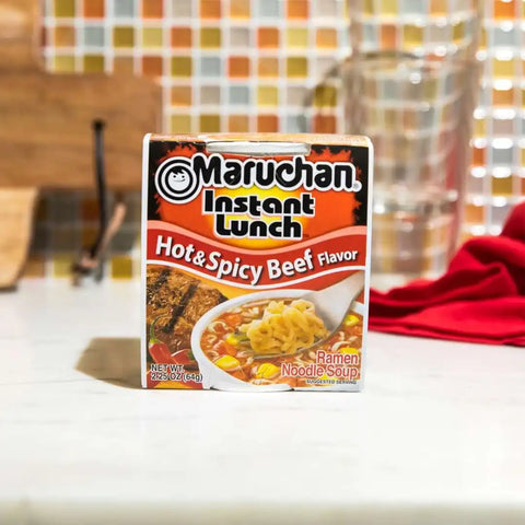 Maruchan Instant Lunch Ramen Noodles, Hot & Spicy Beef Flavor – Japanese-Style Instant Noodle Soup, Easy Meal Ready in 3 Minutes – 2.25 Oz., (Pack of 24)
