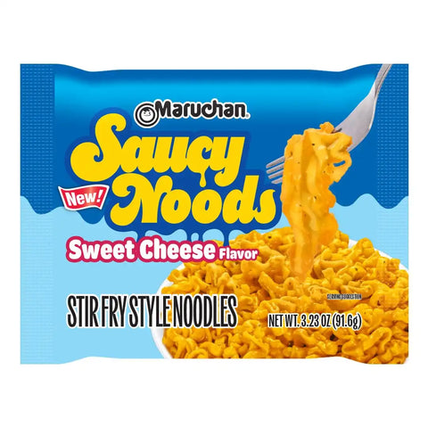Maruchan Ramen Sweet Cheese, Saucy Noods – Wide Noodles with Creamy Cheddar Sauce, Bold Korean-Inspired Flavor, Made in USA – 3.23 Oz. (20 Pack)