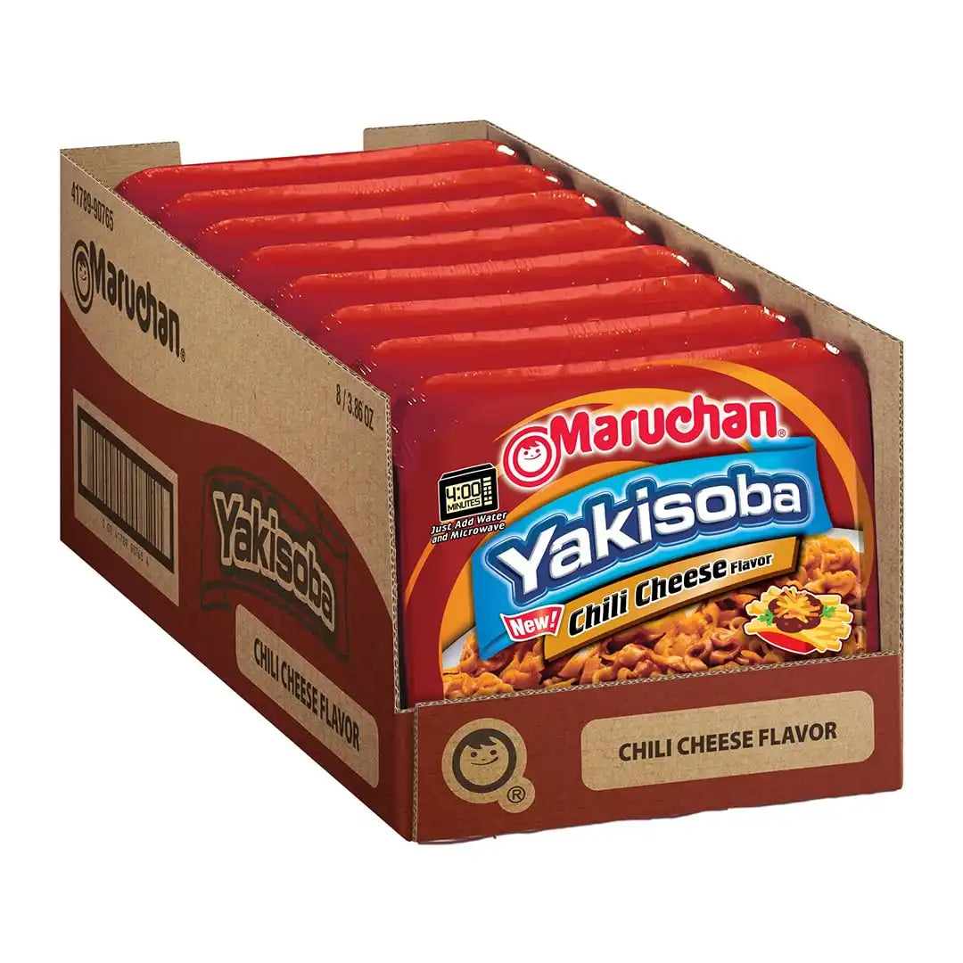 Maruchan Yakisoba, Chili Cheese Flavor – Stir-Fried Japanese Instant Ramen Noodles, High Protein Microwavable Meal – 3.86 Oz. (8 Pack)