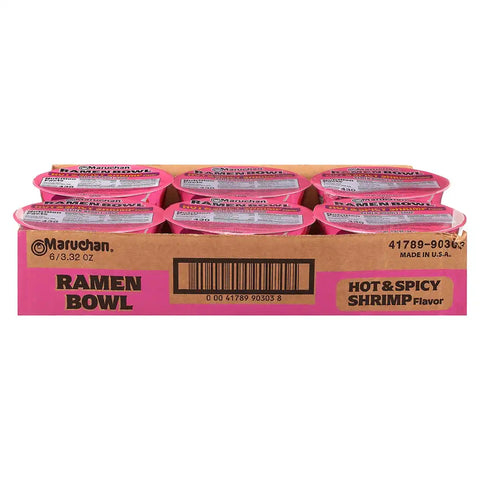 Maruchan Ramen Bowl, Hot & Spicy Shrimp Flavor – Japanese-Style Instant Noodle Soup, Microwaveable Easy Meal for Busy Families – 3.39 Oz. (6 Pack)