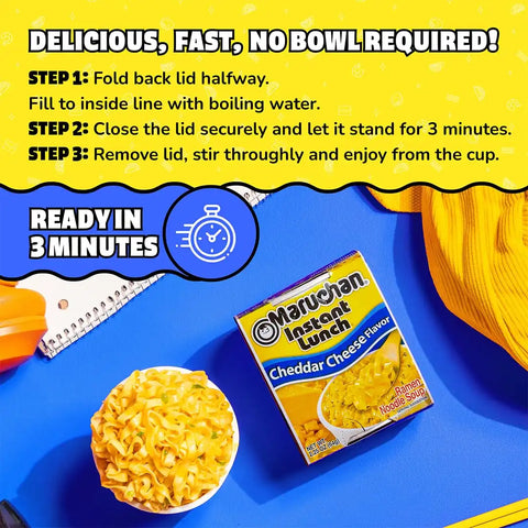 Maruchan Instant Lunch Ramen Noodles, Cheddar Cheese Flavor – Japanese-Style Instant Noodle Soup, Easy Meal Ready in 3 Minutes – 2.25 Oz. (12 Pack)