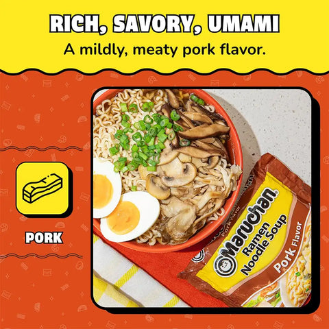 Maruchan Ramen Noodle Soup, Pork Flavor – Japanese-Style Instant Noodles, Quick & Easy Meal for Kids, Students & Busy Families – 3 Oz. (24 Pack)
