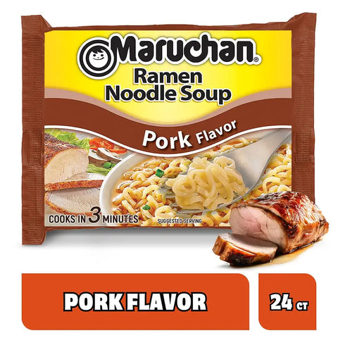 Maruchan Ramen Noodle Soup, Pork Flavor – Japanese-Style Instant Noodles, Quick & Easy Meal for Kids, Students & Busy Families – 3 Oz. (24 Pack)