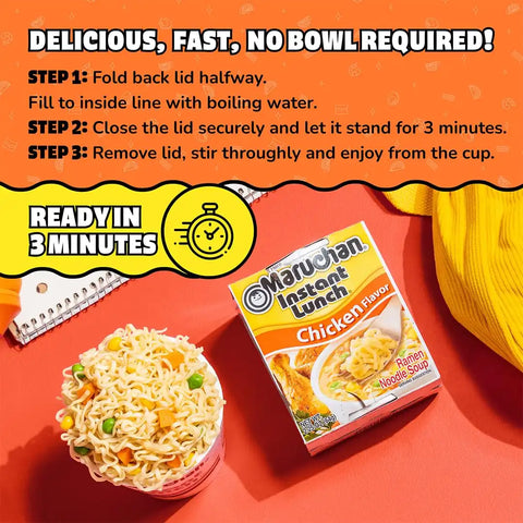 Maruchan Instant Lunch Ramen Noodles, Chicken Flavor – Japanese-Style Instant Noodle Soup, Easy Meal Ready in 3 Minutes – 2.25 Oz. (12 Pack)