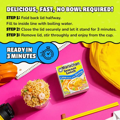 Maruchan Instant Lunch Ramen Noodles, Lime Flavor with Shrimp – Japanese-Style Instant Noodle Soup, Easy Meal Ready in 3 Minutes – 2.25 Oz. (12 Pack)