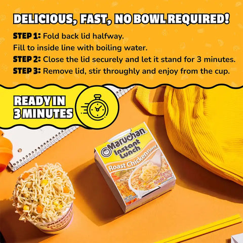 Maruchan Instant Lunch Ramen Noodles, Roast Chicken Flavor – Japanese-Style Instant Noodle Soup, Easy Meal Ready in 3 Minutes – 2.25 Oz. (12 Pack)