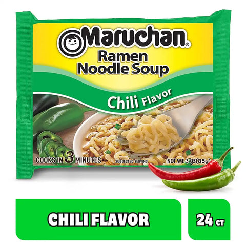 Maruchan Ramen Noodle Soup, Chili Flavor – Japanese-Style Instant Noodles, Quick & Easy Meal for Kids, Students & Busy Families – 3 Oz. (24 Pack)