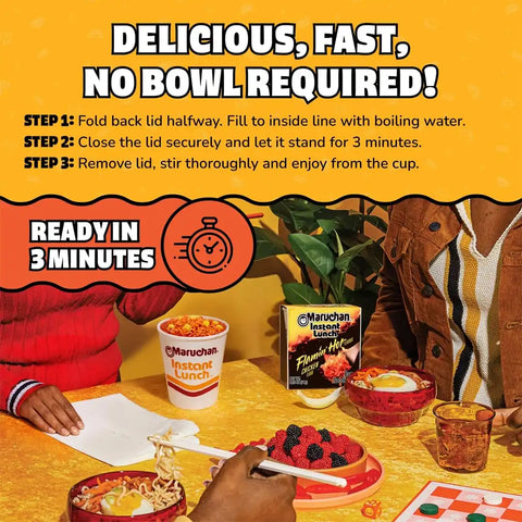 Maruchan Instant Lunch Ramen Noodles, Flamin' Hot Chicken Flavor – Japanese-Style Instant Noodle Soup, Easy Meal Ready in 3 Minutes – 2.25 Oz. (12 Pack)
