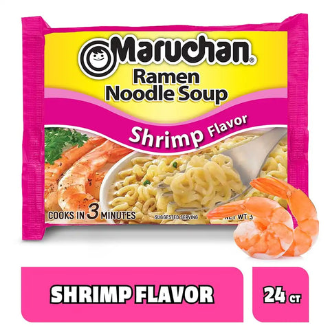 Maruchan Ramen Noodle Soup, Shrimp Flavor – Japanese-Style Instant Noodles, Quick & Easy Meal for Kids, Students & Busy Families – 3 Oz. (24 Pack) | Ready to Eat