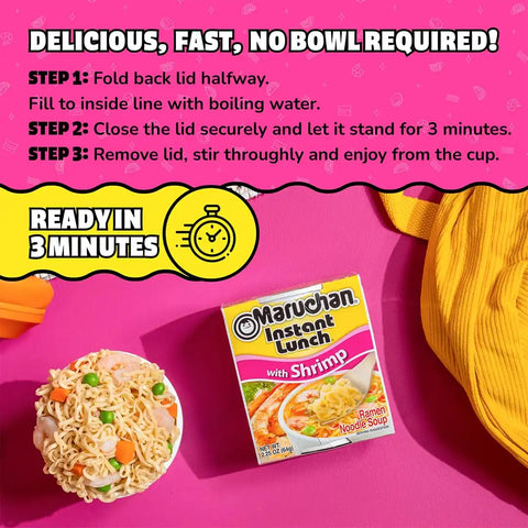 Maruchan Instant Lunch Ramen Noodles, Shrimp Flavor – Japanese-Style Instant Noodle Soup, Easy Meal Ready in 3 Minutes – 2.25 Oz. (12 Pack)