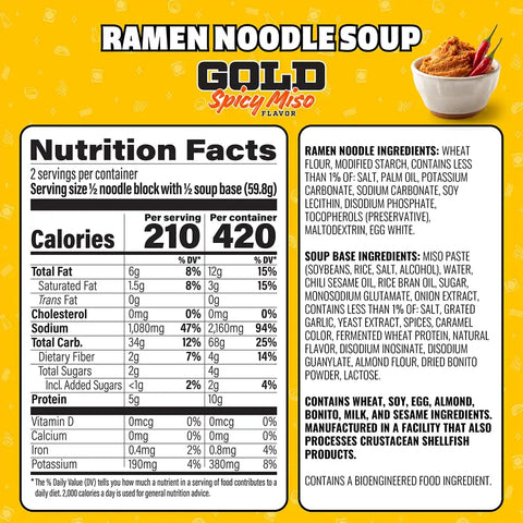 Maruchan Gold Ramen Noodle Soup, Spicy Miso Flavor – Restaurant Quality Japanese-Style Instant Noodles, Quick & Easy Meal – 4.21 Oz. (5 Pack)