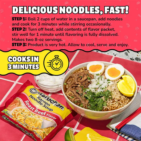 Maruchan Ramen Roast Beef,Instant Ramen Noodles,Ready to Eat Meals,3 Oz,(Pack of 48)