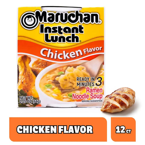 Maruchan Instant Lunch Ramen Noodles, Chicken Flavor – Japanese-Style Instant Noodle Soup, Easy Meal Ready in 3 Minutes – 2.25 Oz. (12 Pack)