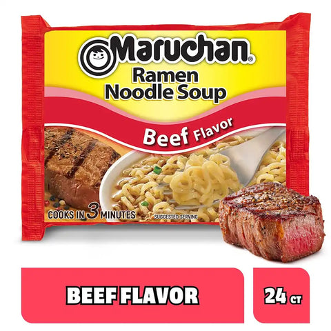 Maruchan Ramen Noodle Soup, Beef Flavor – Japanese-Style Instant Noodles, Quick & Easy Meal for Kids, Students & Busy Families – 3 Oz. (24 Pack)