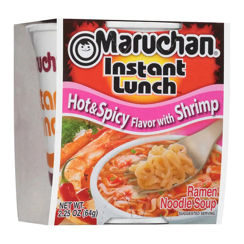 Maruchan Instant Lunch Ramen Noodles, Hot & Spicy Shrimp Flavor – Japanese-Style Instant Noodle Soup, Easy Meal Ready in 3 Minutes – 2.25 Oz., (Pack of 24)