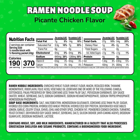 Maruchan Ramen Noodle Soup, Picante Chicken Flavor – Japanese-Style Instant Noodles, Quick & Easy Meal for Students & Busy Families – 3 Oz. (24 Pack)