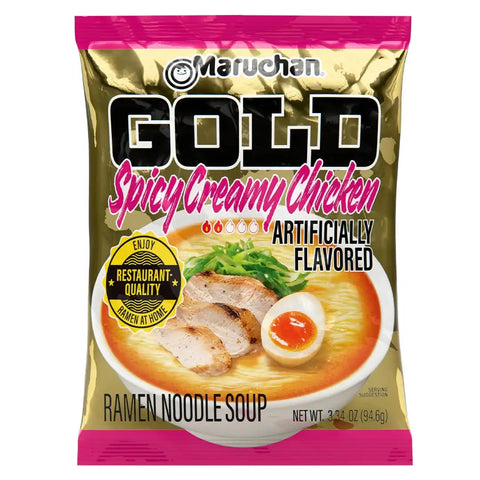 Maruchan Gold Ramen Noodle Soup, Spicy Creamy Chicken Flavor – Restaurant Quality Japanese-Style Instant Noodles, Quick & Easy Meal – 3.34 Oz. (5 Pack)