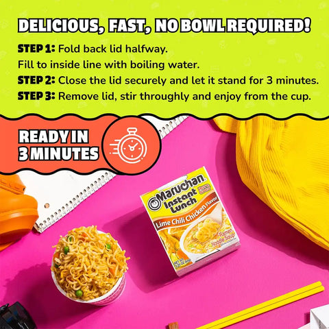 Maruchan Instant Lunch Ramen Noodles, Lime Chili Chicken Flavor – Japanese-Style Instant Noodle Soup, Easy Meal Ready in 3 Minutes – 2.25 Oz. (12 Pack)