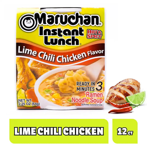 Maruchan Instant Lunch Ramen Noodles, Lime Chili Chicken Flavor – Japanese-Style Instant Noodle Soup, Easy Meal Ready in 3 Minutes – 2.25 Oz. (12 Pack)