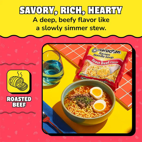 Maruchan Ramen Roast Beef,Instant Ramen Noodles,Ready to Eat Meals,3 Oz,(Pack of 48)