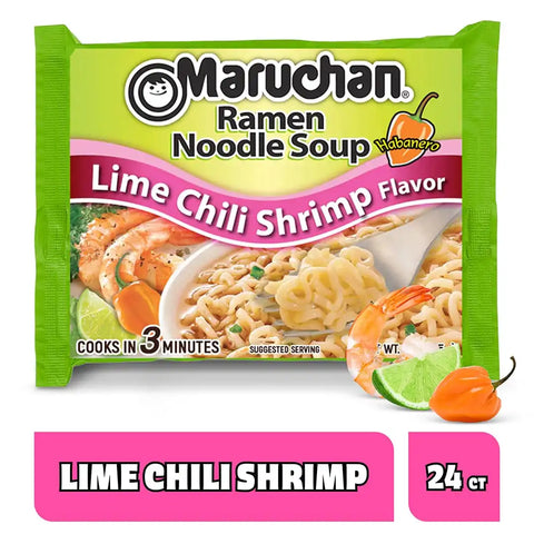 Maruchan Ramen Noodle Soup, Lime Chili Shrimp Flavor – Japanese-Style Instant Noodles, Quick & Easy Meal for Students & Busy Families – 3 Oz. (24 Pack)