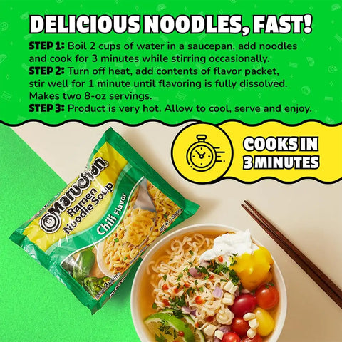 Maruchan Ramen Noodle Soup, Chili Flavor – Japanese-Style Instant Noodles, Quick & Easy Meal for Kids, Students & Busy Families – 3 Oz. (24 Pack)