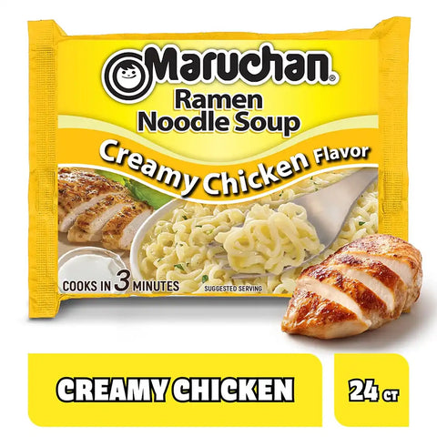 Maruchan Ramen Noodle Soup, Creamy Chicken Flavor – Japanese-Style Instant Noodles, Quick & Easy Meal for Students & Busy Families – 3 Oz. (24 Pack)