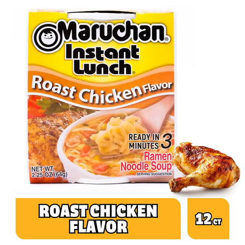 Maruchan Instant Lunch Ramen Noodles, Roast Chicken Flavor – Japanese-Style Instant Noodle Soup, Easy Meal Ready in 3 Minutes – 2.25 Oz. (12 Pack)