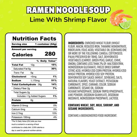Maruchan Instant Lunch Ramen Noodles, Lime Flavor with Shrimp – Japanese-Style Instant Noodle Soup, Easy Meal Ready in 3 Minutes – 2.25 Oz. (Pack of 24)