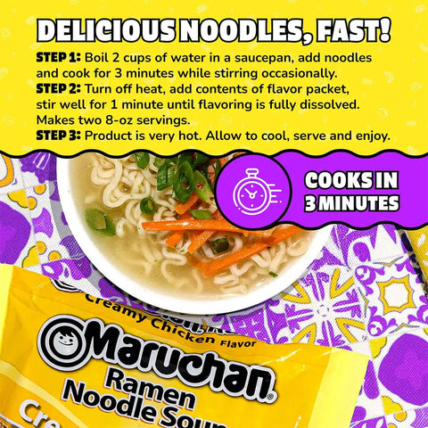 Maruchan Ramen Noodle Soup, Creamy Chicken Flavor – Japanese-Style Instant Noodles, Quick & Easy Meal for Students & Busy Families – 3 Oz. (24 Pack)