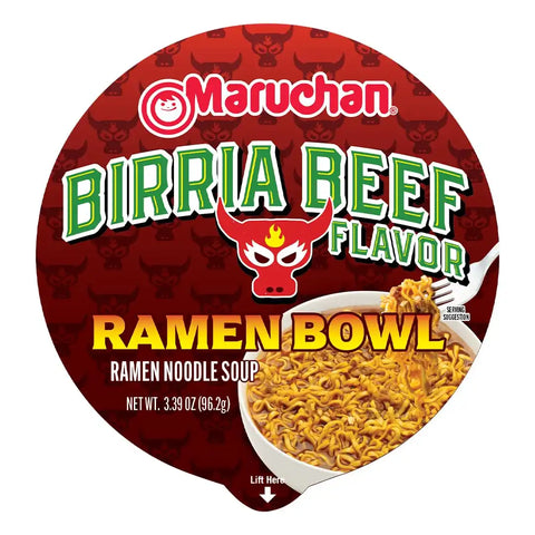 Maruchan Bowl Birria Beef, Microwaveable Ramen Soup Mix, 3.39 Oz, 6 Count (Pack of 2)