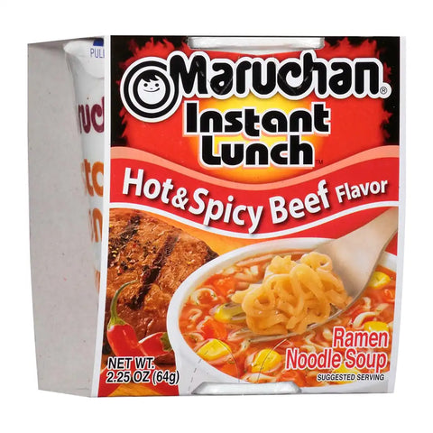 Maruchan Instant Lunch Ramen Noodles, Hot & Spicy Beef Flavor – Japanese-Style Instant Noodle Soup, Easy Meal Ready in 3 Minutes – 2.25 Oz., (Pack of 24)