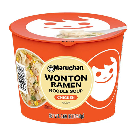 Maruchan Wonton Ramen Bowl, Chicken Flavor – Japanese-Style Instant Noodle Soup, Microwaveable Easy Meal – 3.69 Oz. (6 Pack)