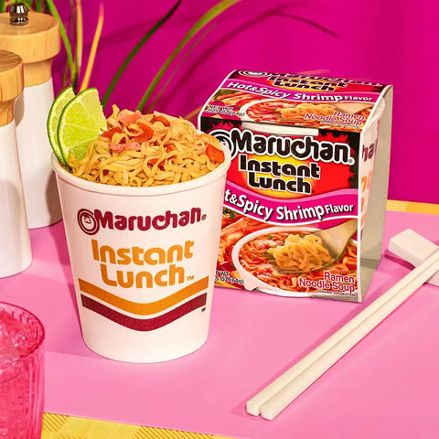 Maruchan Instant Lunch Ramen Noodles, Hot & Spicy Shrimp Flavor – Japanese-Style Instant Noodle Soup, Easy Meal Ready in 3 Minutes – 2.25 Oz., (Pack of 24)