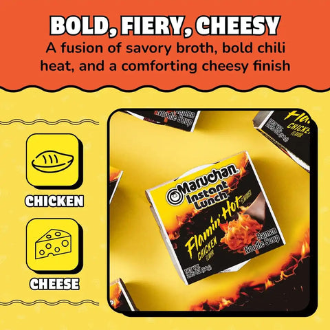 Maruchan Instant Lunch Ramen Noodles, Flamin' Hot Chicken Flavor – Japanese-Style Instant Noodle Soup, Easy Meal Ready in 3 Minutes – 2.25 Oz. (12 Pack)