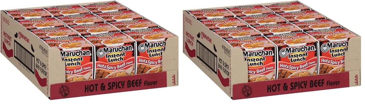 Maruchan Instant Lunch Ramen Noodles, Hot & Spicy Beef Flavor – Japanese-Style Instant Noodle Soup, Easy Meal Ready in 3 Minutes – 2.25 Oz., (Pack of 24)