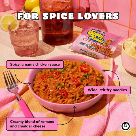 Maruchan Ramen Spicy Creamy Chicken Noodles, Saucy Noods – Stir Fry Style, Bold Korean-Inspired Sauce, Rich Flavor, Made in USA – 3.3 Oz. (20 Pack)