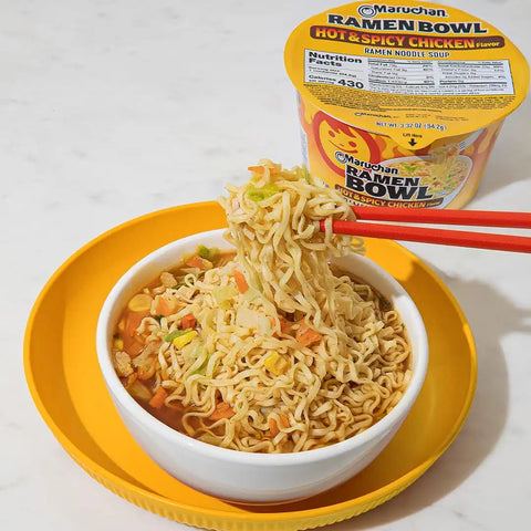 Maruchan Ramen Bowl, Hot & Spicy Chicken Flavor – Japanese-Style Instant Noodle Soup, Microwaveable Easy Meal for Busy Families – 3.39 Oz. (6 Pack)