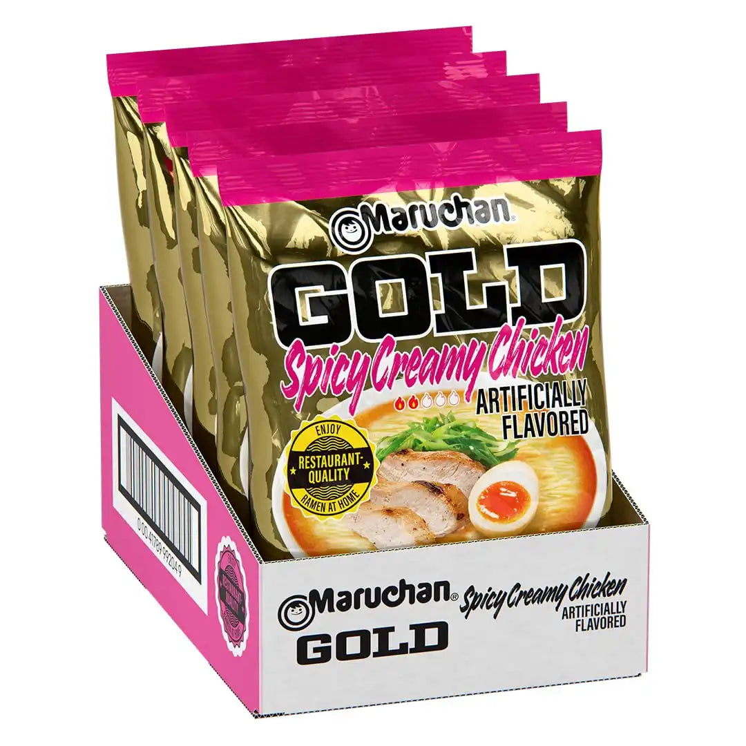 Maruchan Gold Ramen Noodle Soup, Spicy Creamy Chicken Flavor – Restaurant Quality Japanese-Style Instant Noodles, Quick & Easy Meal – 3.34 Oz. (5 Pack)