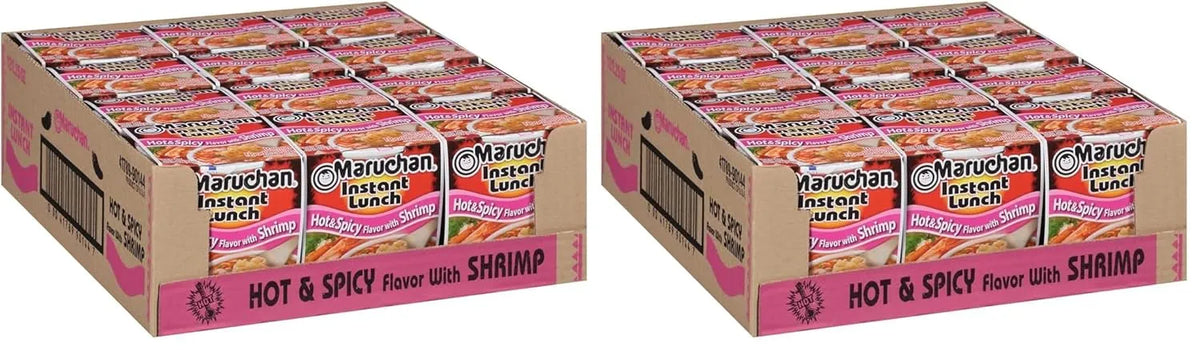 Maruchan Instant Lunch Ramen Noodles, Hot & Spicy Shrimp Flavor – Japanese-Style Instant Noodle Soup, Easy Meal Ready in 3 Minutes – 2.25 Oz., (Pack of 24)
