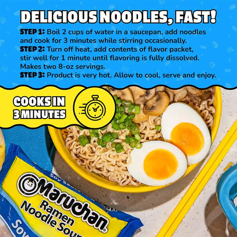 Maruchan Ramen Noodle Soup, Soy Sauce Flavor – Japanese-Style Instant Noodles, Quick & Easy Meal for Kids, Students & Busy Families – 3 Oz. (24 Pack)
