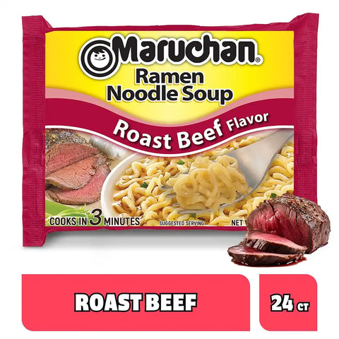 Maruchan Ramen Roast Beef,Instant Ramen Noodles,Ready to Eat Meals,3 Oz,(Pack of 48)