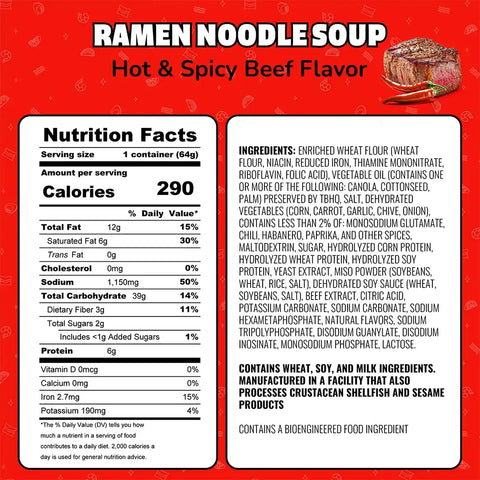 Maruchan Instant Lunch Ramen Noodles, Hot & Spicy Beef Flavor – Japanese-Style Instant Noodle Soup, Easy Meal Ready in 3 Minutes – 2.25 Oz., (Pack of 24)