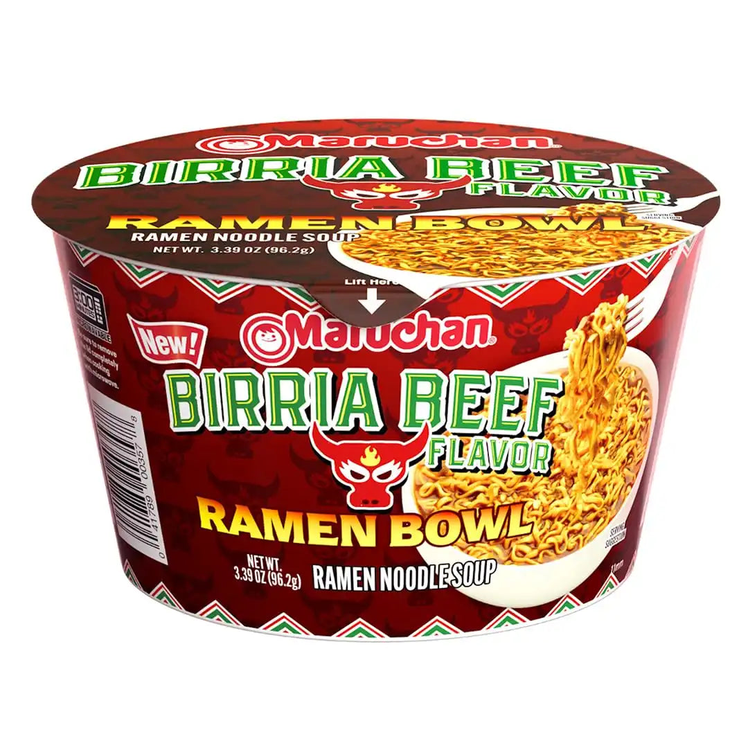 Maruchan Ramen Bowl, Birria Beef Flavor – Japanese-Style Instant Noodle Soup, Microwaveable Easy Meal for Students & Busy Families – 3.39 Oz. (6 Pack)