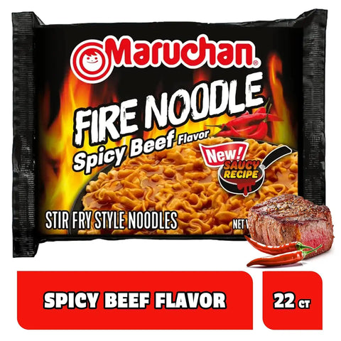 Maruchan Ramen Noodle Soup, FIRE Spicy Beef Flavor – Japanese-Style Instant Noodles, Quick & Easy Meal for Kids, Students & Busy Families – 3 Oz. (22 Pack)