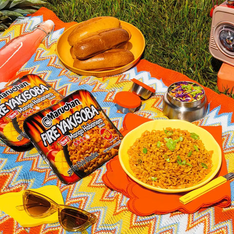Maruchan Yakisoba, FIRE Mango Habanero Flavor – Stir-Fried Japanese Instant Ramen Noodles, High Protein Microwavable Meal – 3.93 Oz. (8 Pack)